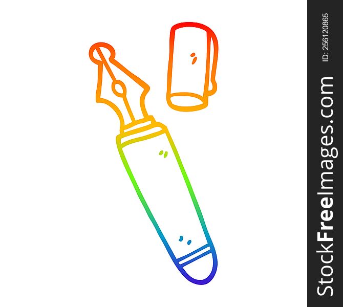 rainbow gradient line drawing of a cartoon fountain pen