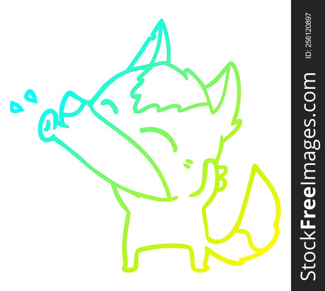 Cold Gradient Line Drawing Howling Wolf Cartoon