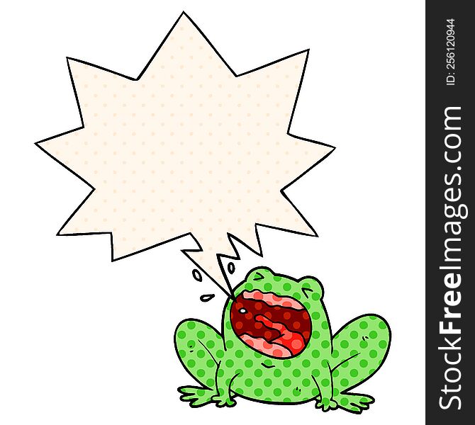 cartoon frog shouting with speech bubble in comic book style