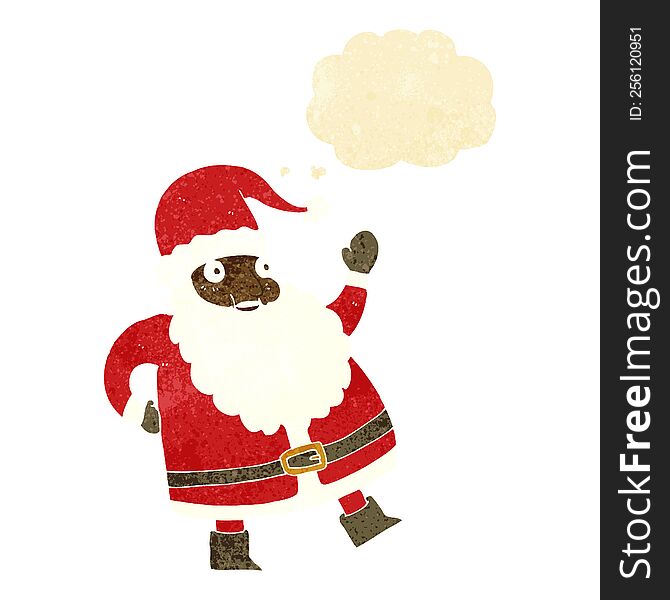 Funny Waving Santa Claus Cartoon With Thought Bubble