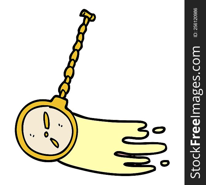 cartoon doodle swinging gold watch