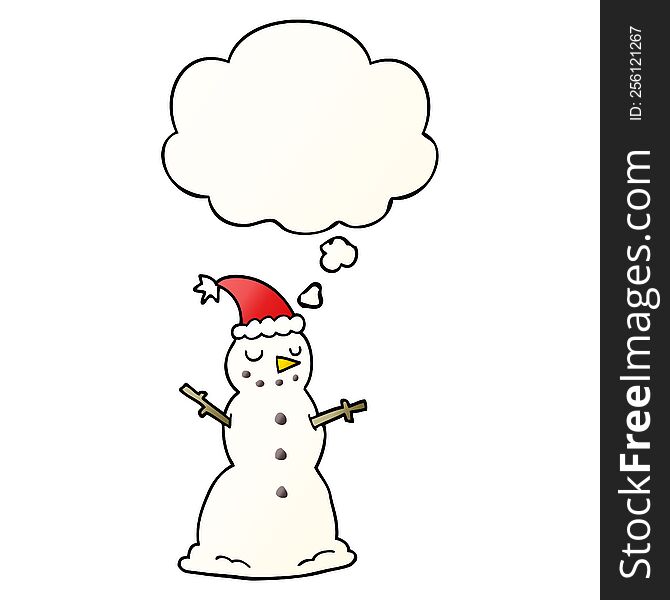 Cartoon Christmas Snowman And Thought Bubble In Smooth Gradient Style