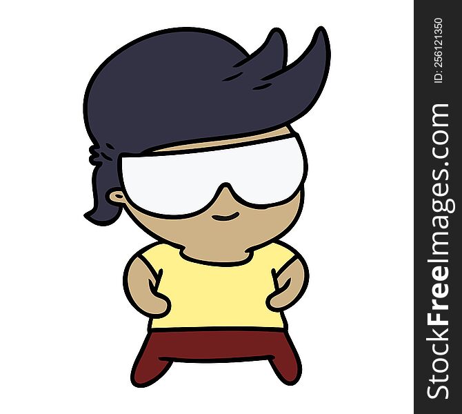 cartoon illustration kawaii kid with shades. cartoon illustration kawaii kid with shades