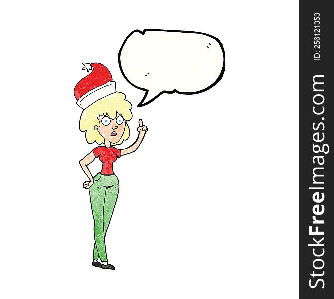 Speech Bubble Textured Cartoon Woman Wearing Santa Hat