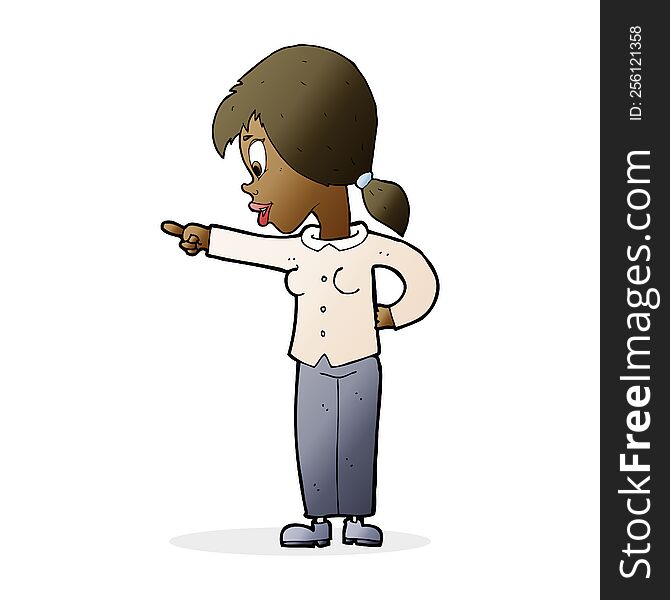 cartoon enthusiastic woman pointing