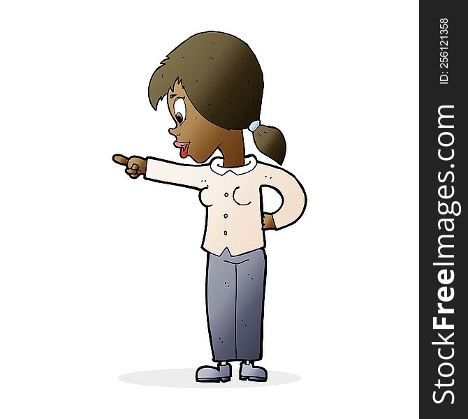 Cartoon Enthusiastic Woman Pointing