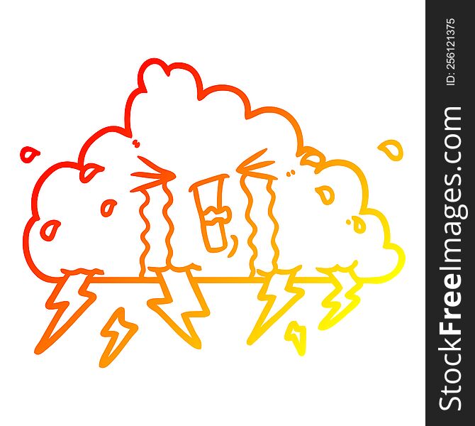 Warm Gradient Line Drawing Cartoon Thundercloud