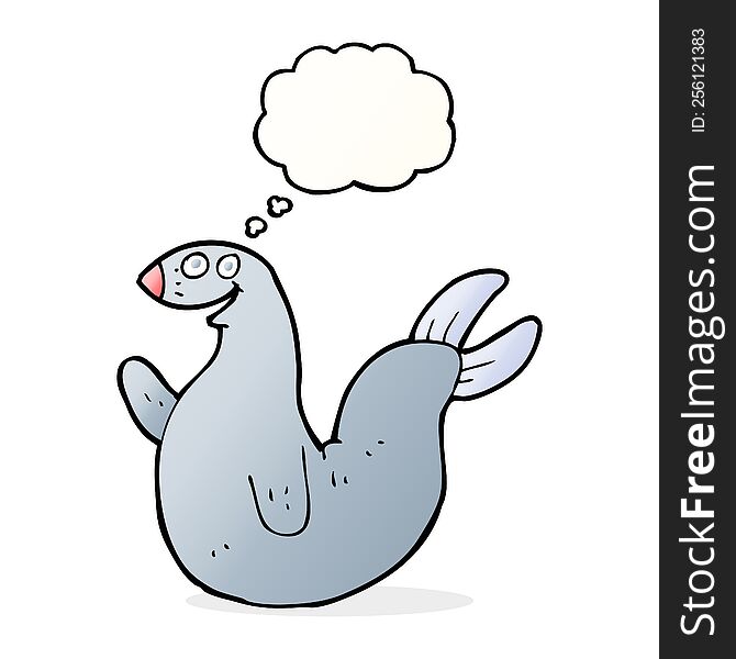 cartoon happy seal with thought bubble
