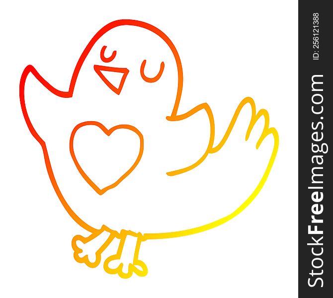 Warm Gradient Line Drawing Cartoon Bird With Heart
