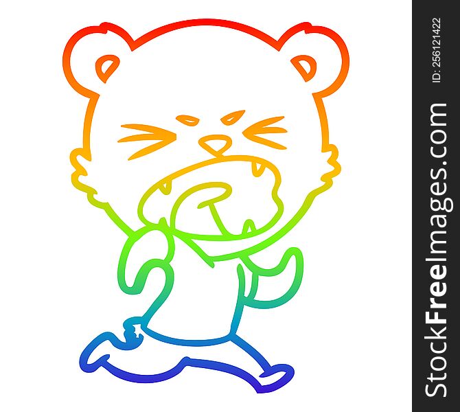 Rainbow Gradient Line Drawing Angry Cartoon Bear Running