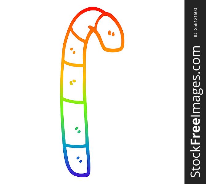 rainbow gradient line drawing of a cartoon striped candy cane
