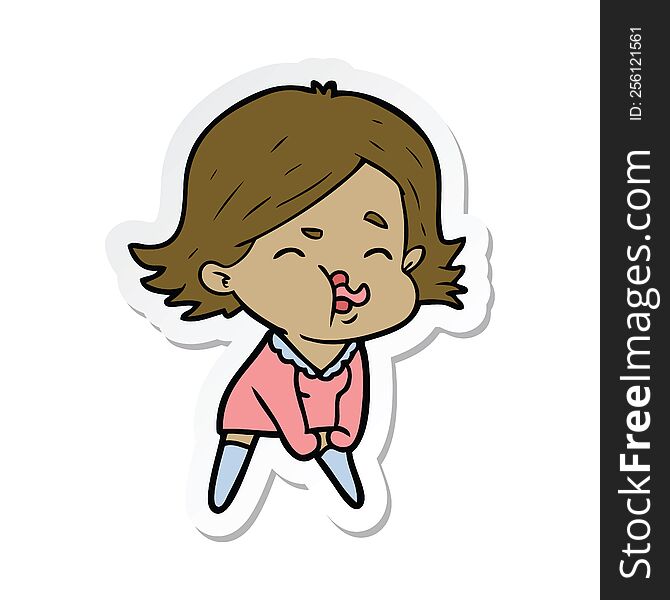 sticker of a cartoon girl pulling face