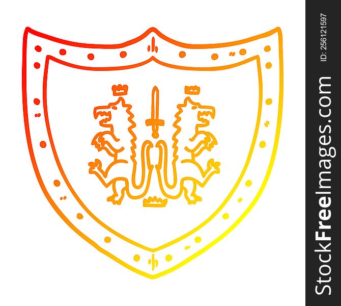 warm gradient line drawing cartoon heraldic shield