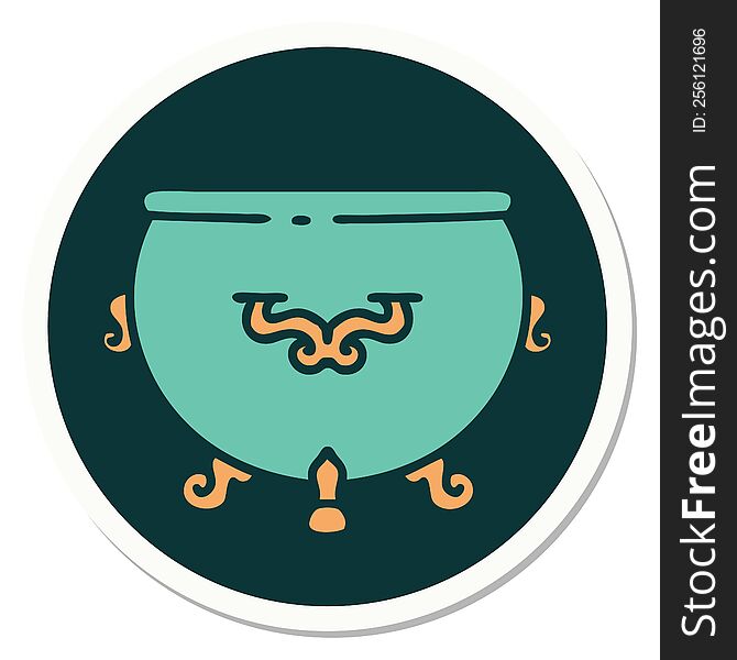 sticker of tattoo in traditional style of a cauldron. sticker of tattoo in traditional style of a cauldron