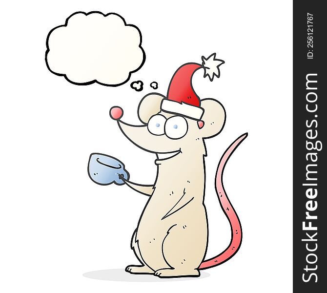 Thought Bubble Cartoon Mouse Wearing Christmas Hat