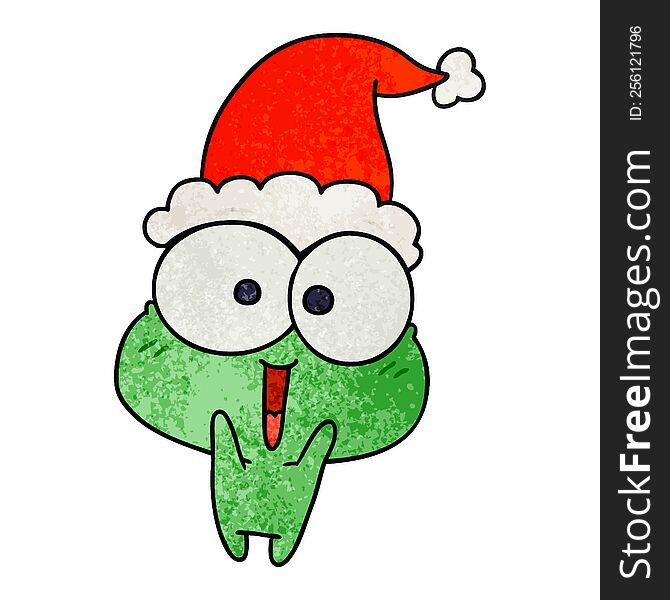 hand drawn christmas textured cartoon of kawaii frog