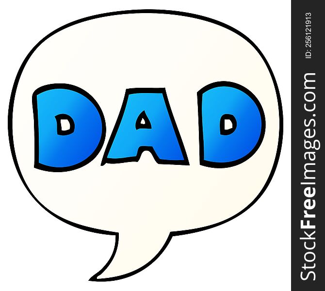 cartoon word dad with speech bubble in smooth gradient style