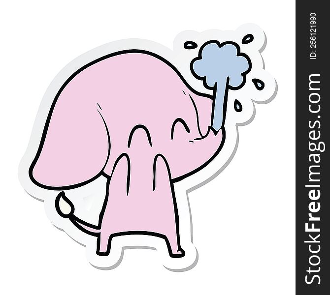 sticker of a cute cartoon elephant spouting water