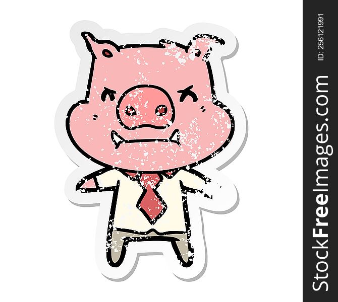 Distressed Sticker Of A Angry Cartoon Pig Boss