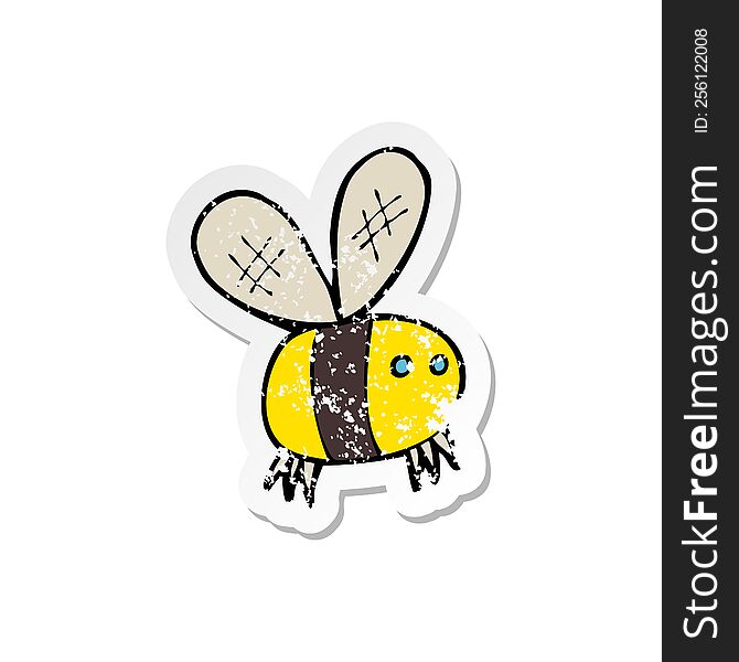 Retro Distressed Sticker Of A Cartoon Bee