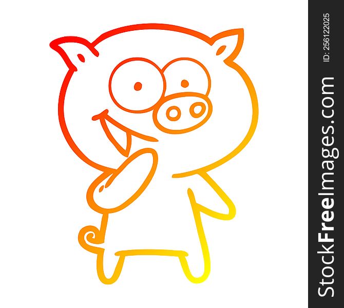 Warm Gradient Line Drawing Laughing Pig Cartoon