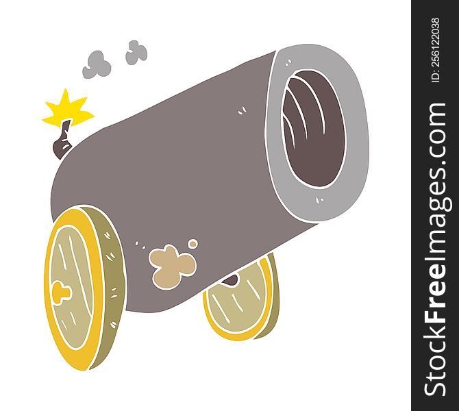 Flat Color Illustration Of A Cartoon Big Cannon