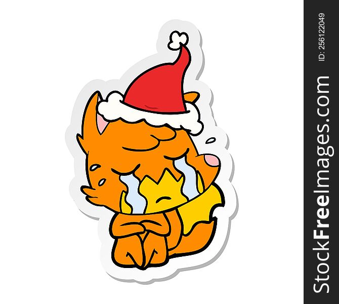 Crying Fox Sticker Cartoon Of A Wearing Santa Hat