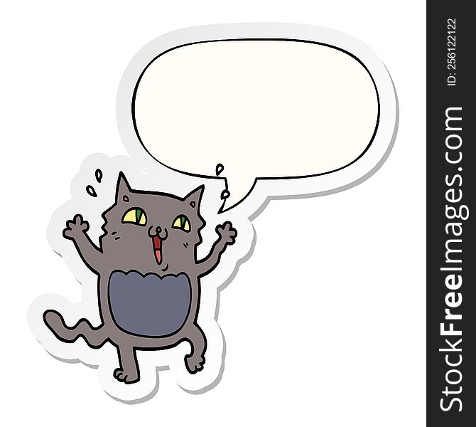 Cartoon Crazy Excited Cat And Speech Bubble Sticker
