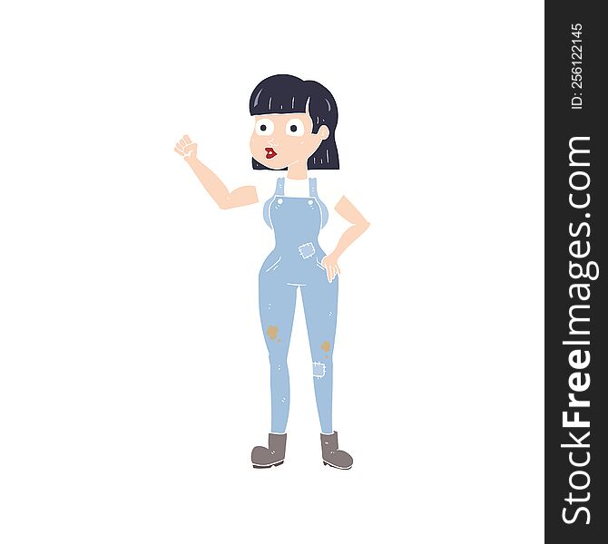Flat Color Illustration Of A Cartoon Woman Clenching Fist