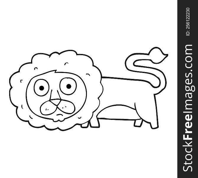 freehand drawn black and white cartoon lion