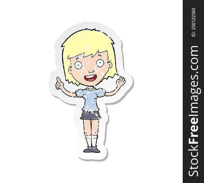 Retro Distressed Sticker Of A Cartoon Woman Pointing