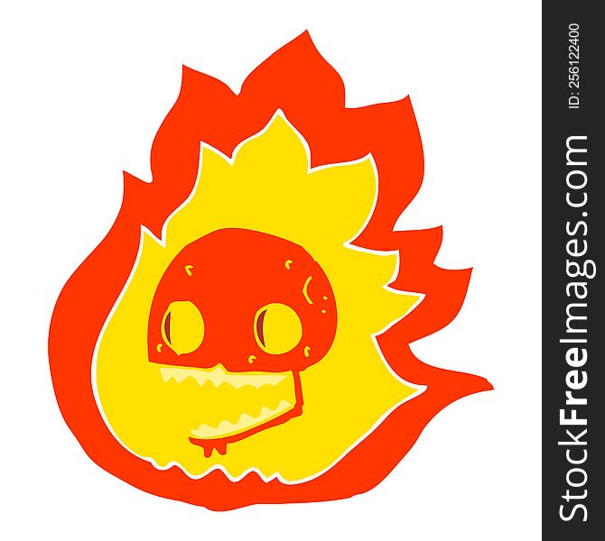 Flat Color Illustration Of A Cartoon Burning Skull