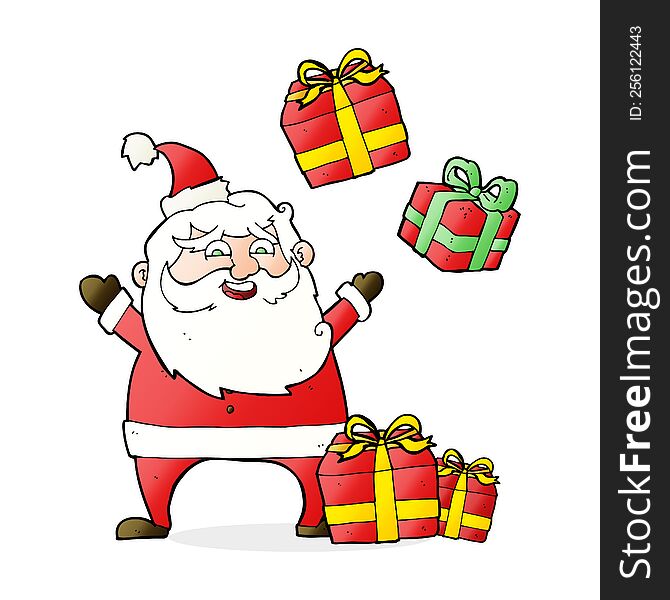 cartoon santa claus with presents