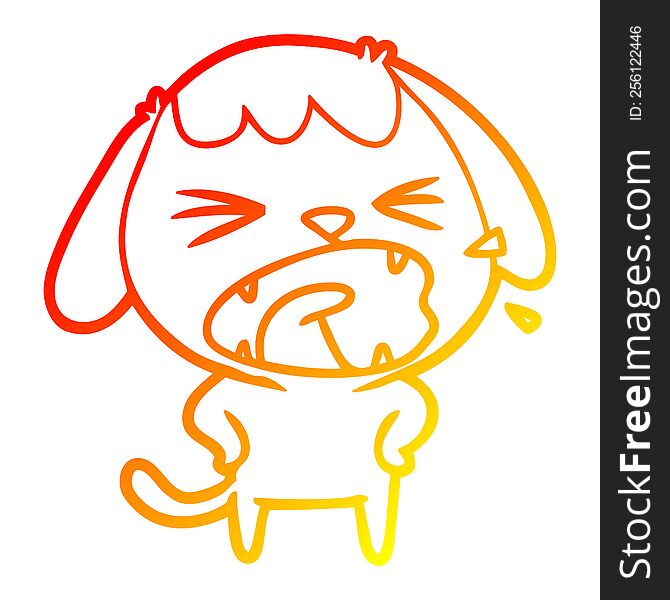 warm gradient line drawing of a cute cartoon dog barking