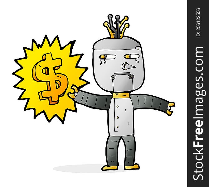 cartoon robot with money symbol