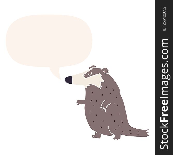 Cartoon Badger And Speech Bubble In Retro Style