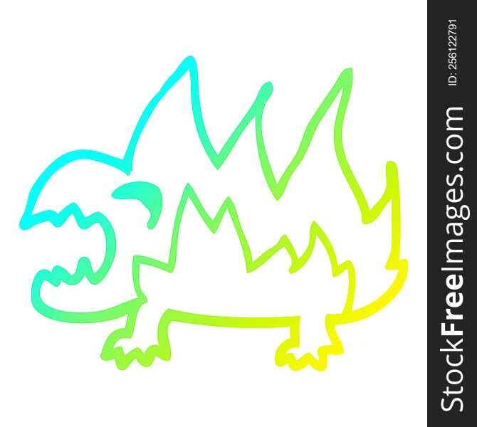 cold gradient line drawing of a cartoon fire demon