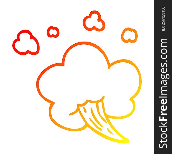 warm gradient line drawing of a cartoon whooshing cloud