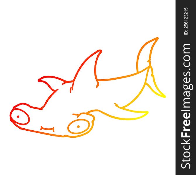 Warm Gradient Line Drawing Cartoon Hammerhead Shark