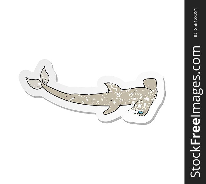 retro distressed sticker of a cartoon hammerhead shark