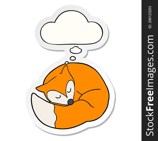 cartoon sleeping fox with thought bubble as a printed sticker