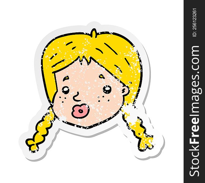 distressed sticker of a cartoon girls face