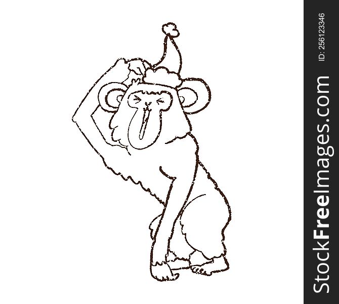 Christmas Monkey Charcoal Drawing