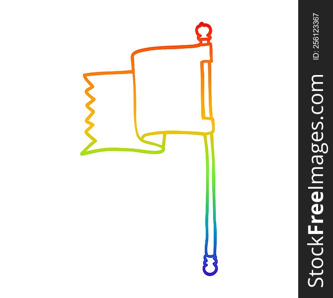rainbow gradient line drawing of a cartoon blue flag