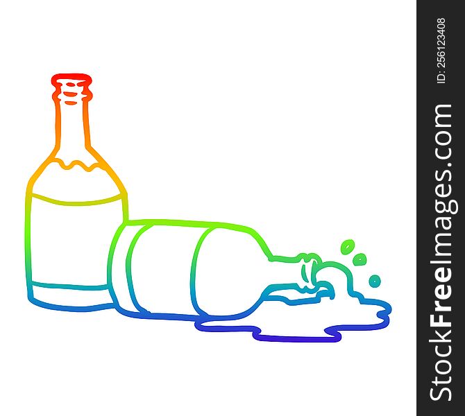 Rainbow Gradient Line Drawing Beer Bottles With Spilled Beer