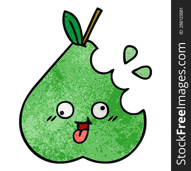 Retro Grunge Texture Cartoon Green Pear