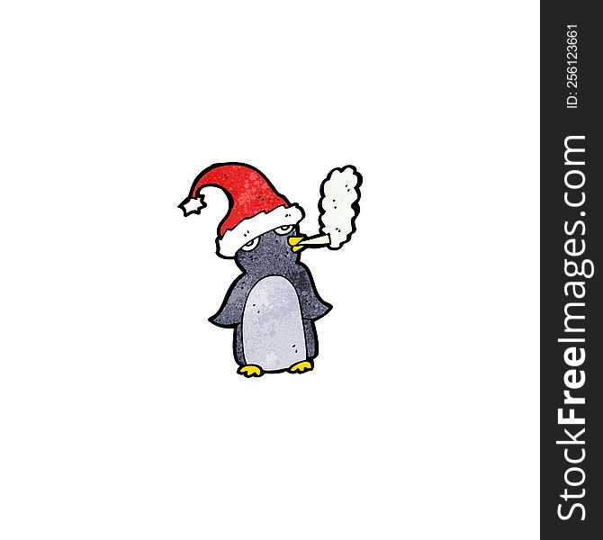 Cute Christmas Penguin Smoking Cigarette