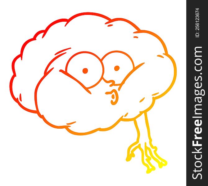 warm gradient line drawing of a cartoon impressed brain