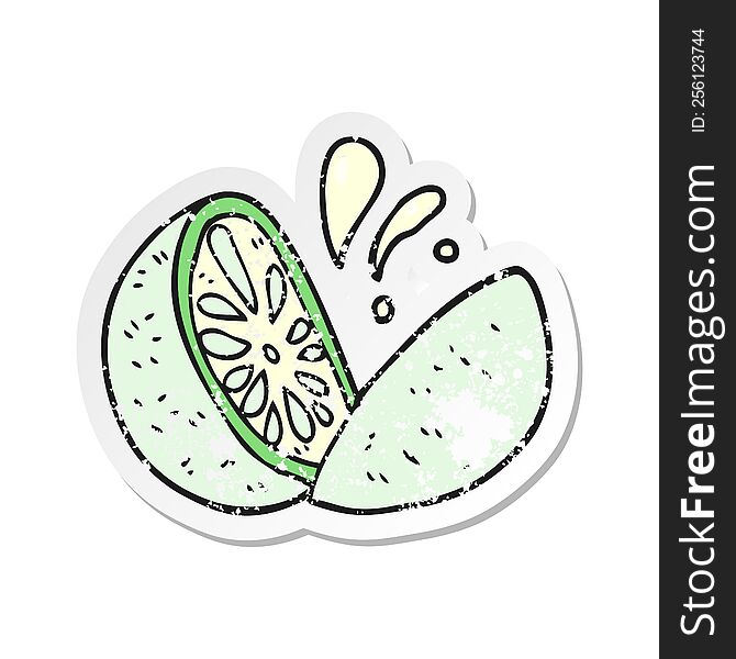Retro Distressed Sticker Of A Cartoon Melon