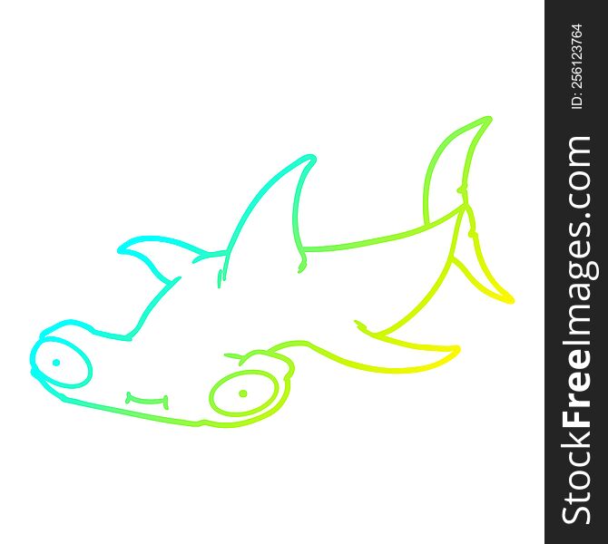 Cold Gradient Line Drawing Cartoon Hammerhead Shark